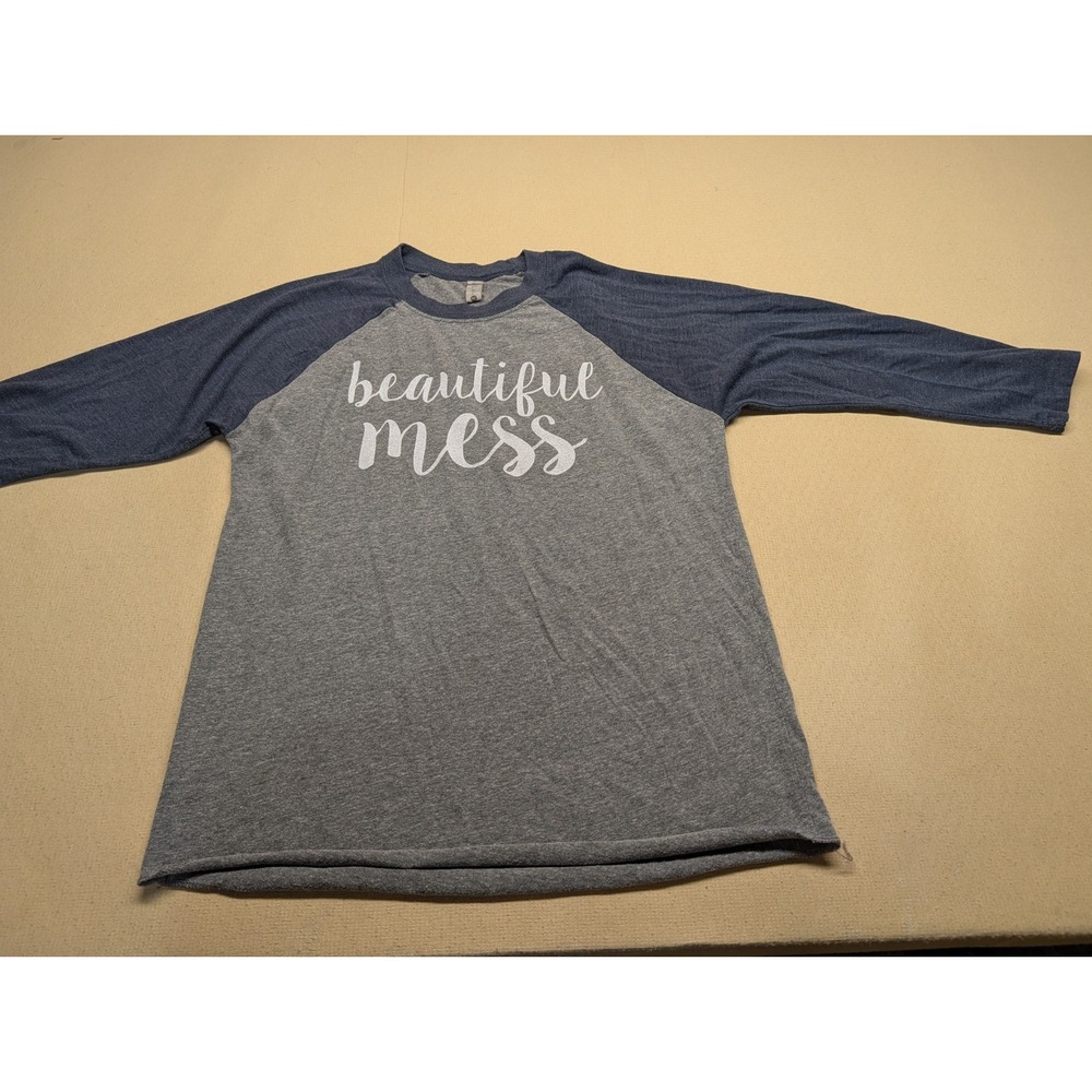 Next Level Women's T Shirt Size Medium Gray Body & Black Sleeves 3/4 Sleeves
